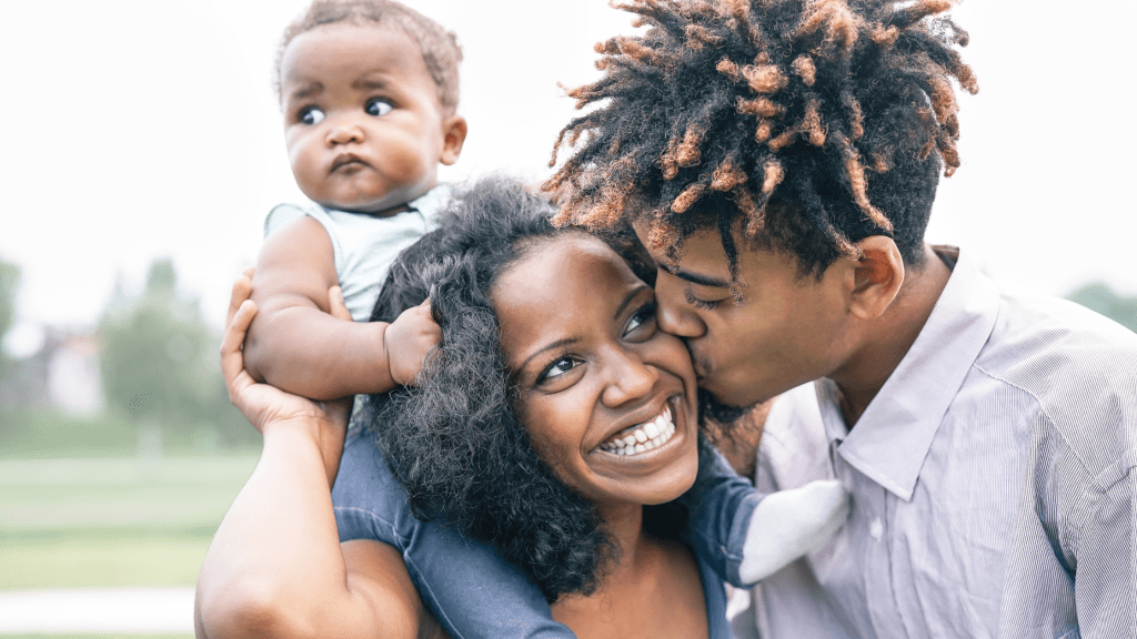 working mom with her family