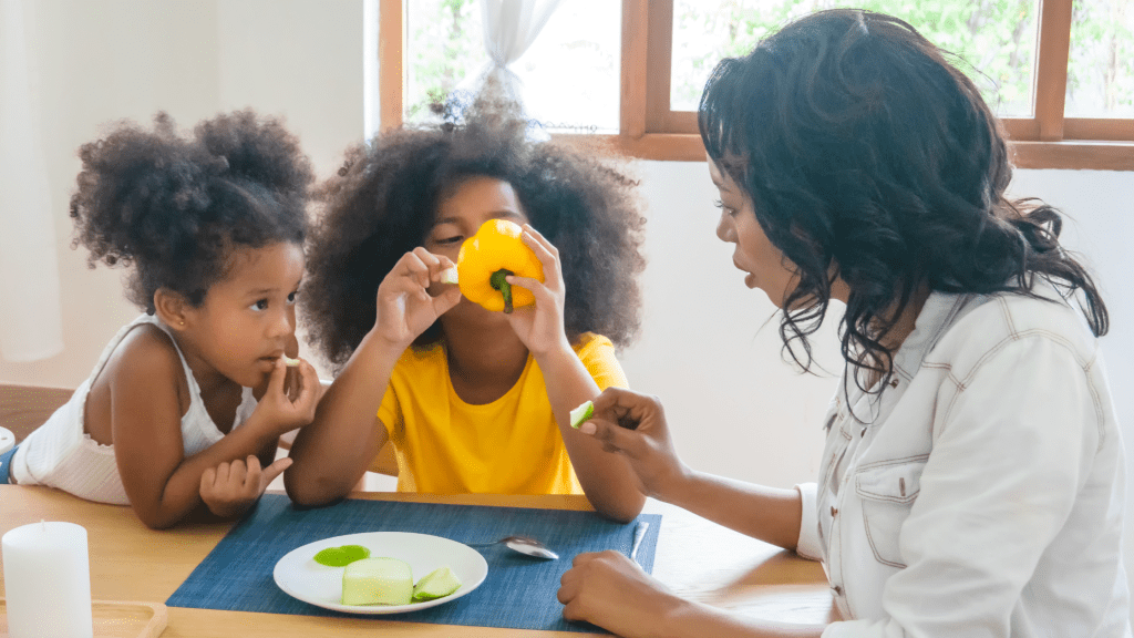 working mom with her kids